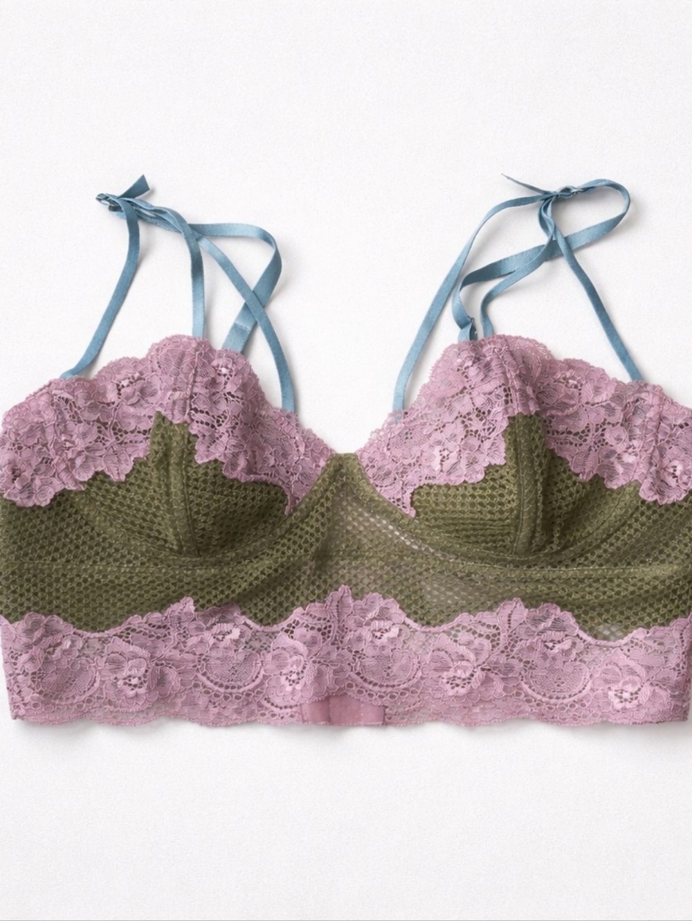 Lace Longline Bralette Size M Mauve & Olive